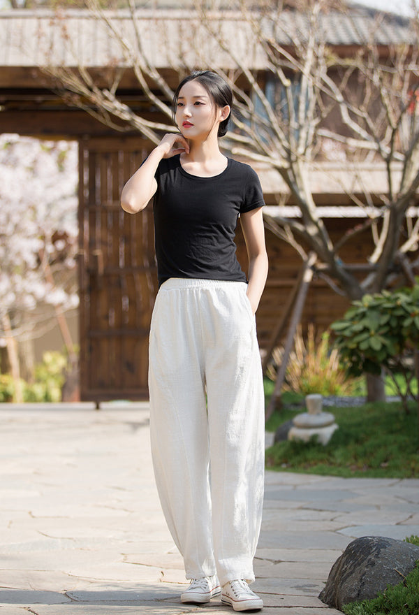 2022 Summer NEW! Women Causal Style Lantern Leisure Sand Washed Linen and Cotton Patchwork Pants