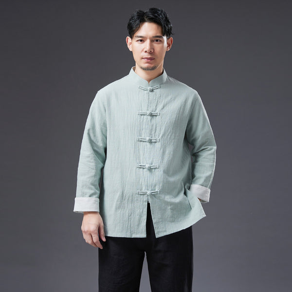 2022 Summer NEW! Men Zen Style Linen and Cotton Long Sleeve Middle Buckle Thin Jacket