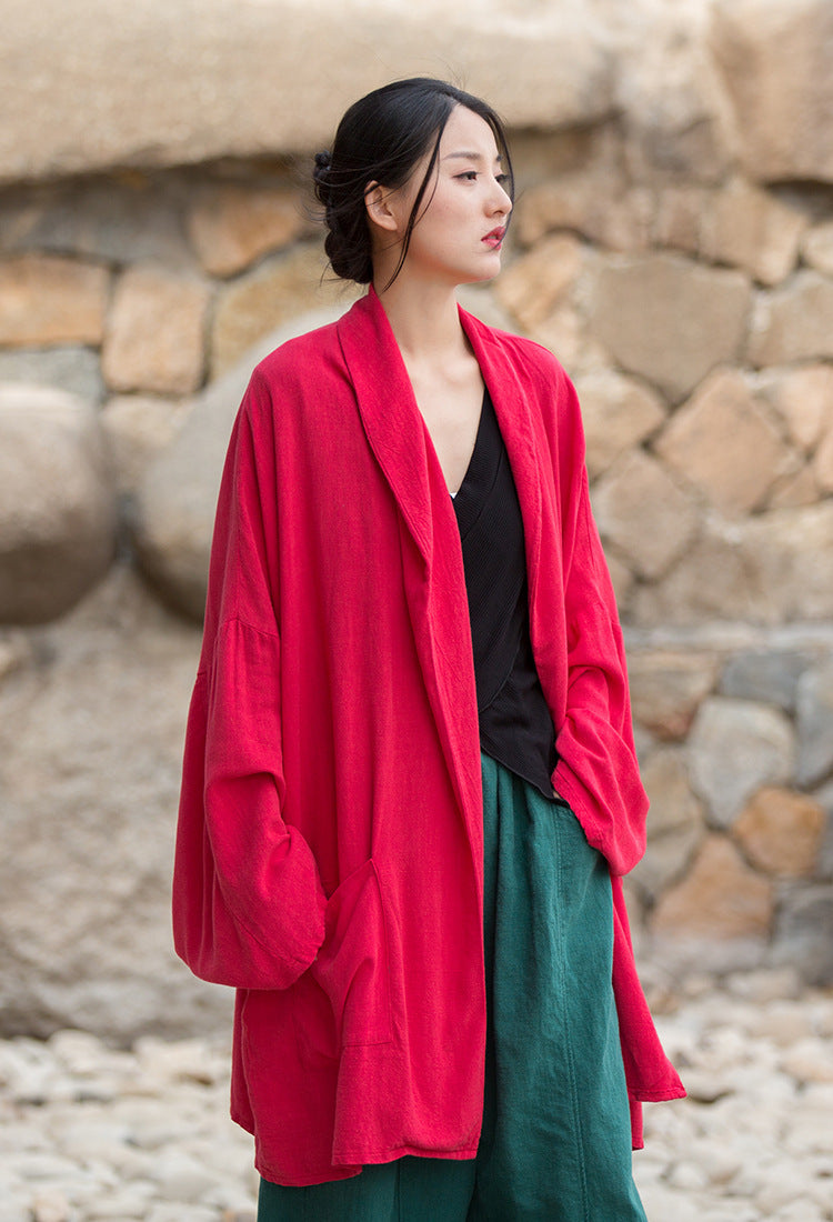 Summer NEW! Women Linen and Cotton Loose Thin Zen Style Long Coat