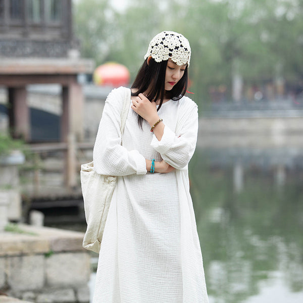 Copy of 2021 SUMMER NEW! Women Extra Large Wrinkled Linen and Cotton Long Sleeve Dress