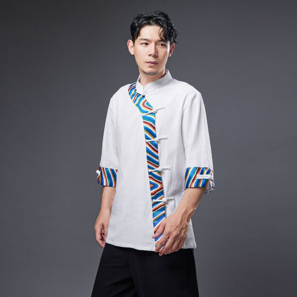 2022 Summer NEW! Men Ethnic Style Linen and Cotton Middle Sleeve Shirts