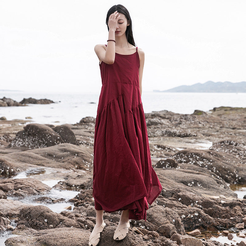 Women Loose Linen and Cotton Pure Color Slip Dress | Osonian Clothing Women Loose Linen and Cotton Pure Color Slip Dress | Osonian Clothing