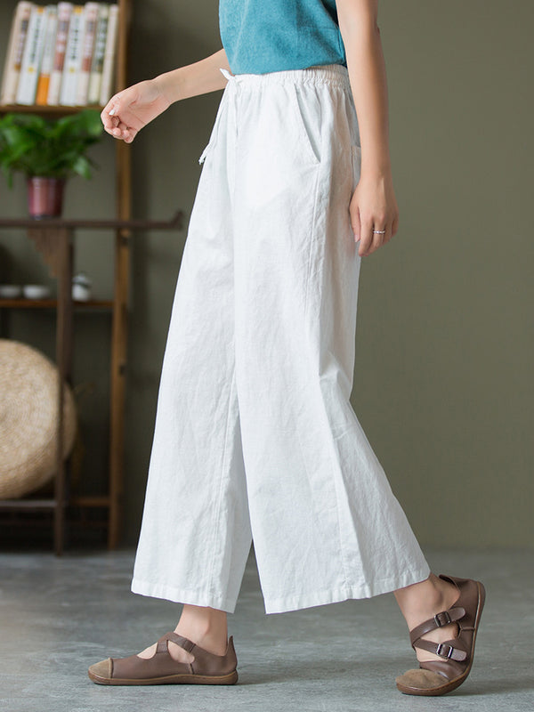 2021 Autumn NEW! Women Linen and Cotton Causal Cropped Wide Leg Pants