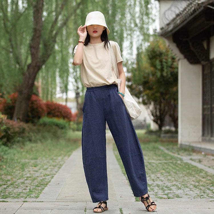 Loose cuffed Linen pants for womens 853 – XiaoLizi