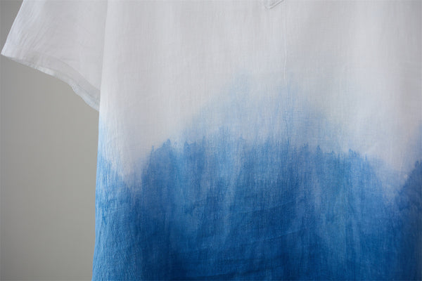 2022 Summer NEW! Men Natural Dyed Linen and Cotton Short Sleeve T-Shirts