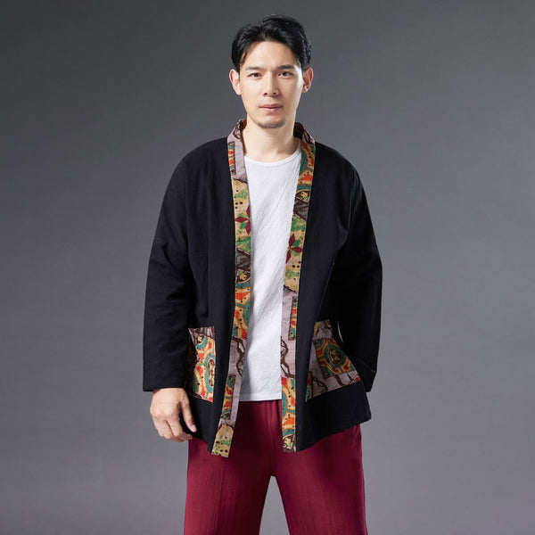 2021 Autumn NEW! Men Retro Minorities Color Linen and Cotton Long Sleeve Cardigan Thin Jacket