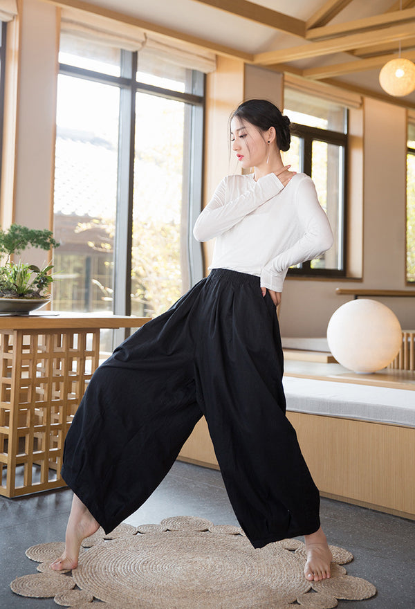 2022 Summer NEW! Women Modern Lantern Style Linen and Cotton Corpped Pants