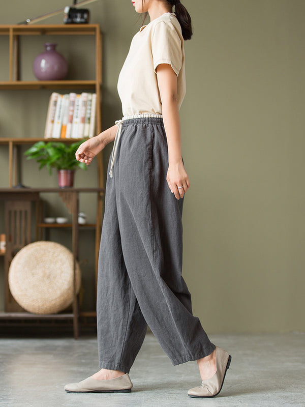 2021 Autumn NEW! Women Lantern Style Linen and Cotton Causal Loose with Waist Belt Cropped Pants