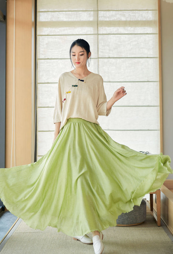 2022 Summer NEW! Women Causal Style Lantern Leisure Linen and Cotton Maxi Skirt