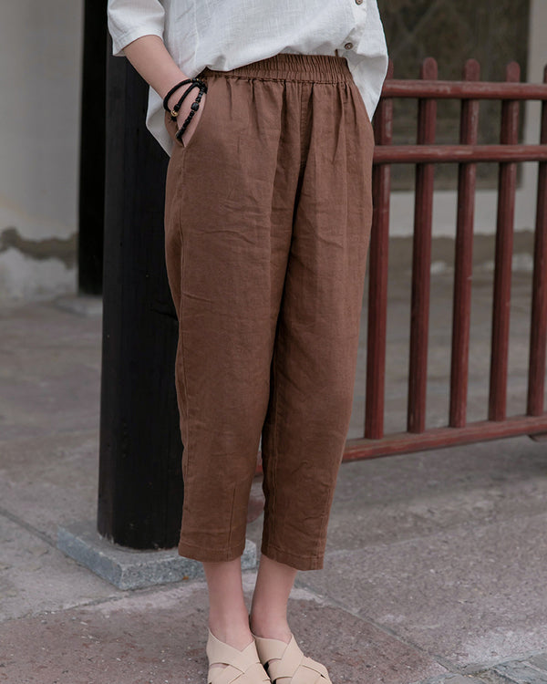 2022 Summer NEW! Women Simple Causal Lantern Style Linen and Cotton Pegged Pants