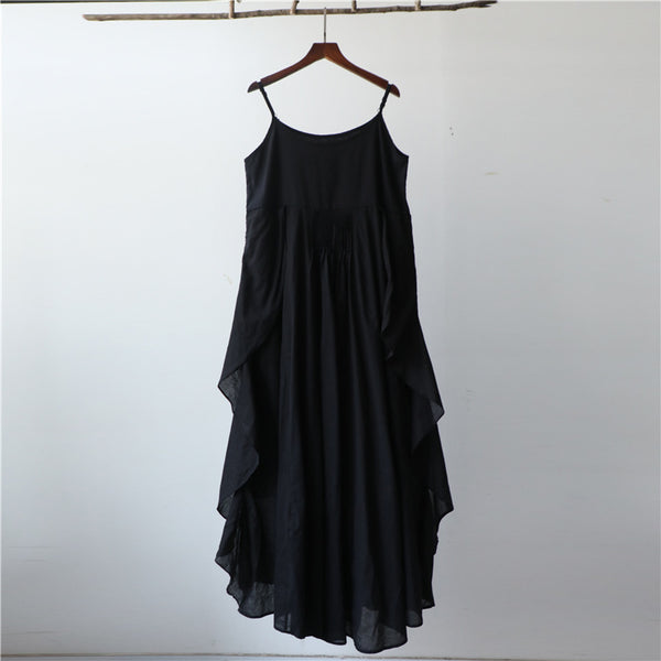 Women Extra Loose Comfortable Linen and Cotton Pure Color Slip Dress