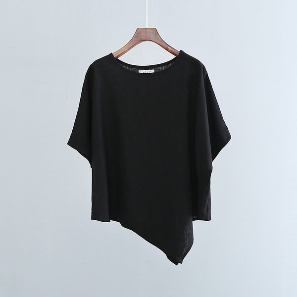 2022 Summer NEW! Women Modern Style Linen and Cotton Round Necked Mid-length Sleeves Shirt