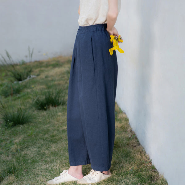 2022 Summer NEW! Women Retro Style Sand Washed Linen and Cotton Wide Leg Pants