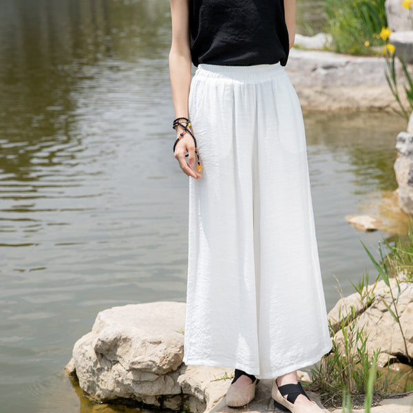 2022 Summer NEW! Women Loose Style Wrinkle Linen and Cotton Cropped Big Leg Cropped Pants