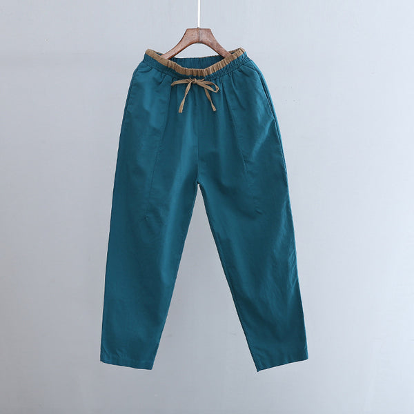 2022 Summer NEW! Women Retro Style Linen and Cotton Waist Belt Cropped Pegged Pants