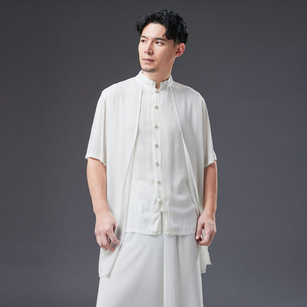 2022 Summer NEW! Men Retro Style Linen and Cotton Short Sleeve 2 Layers Shirts