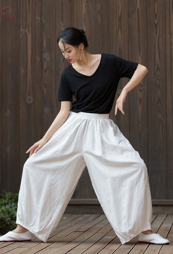 2022 Summer NEW! Women Modern Lantern Style Linen and Cotton Corpped Pants