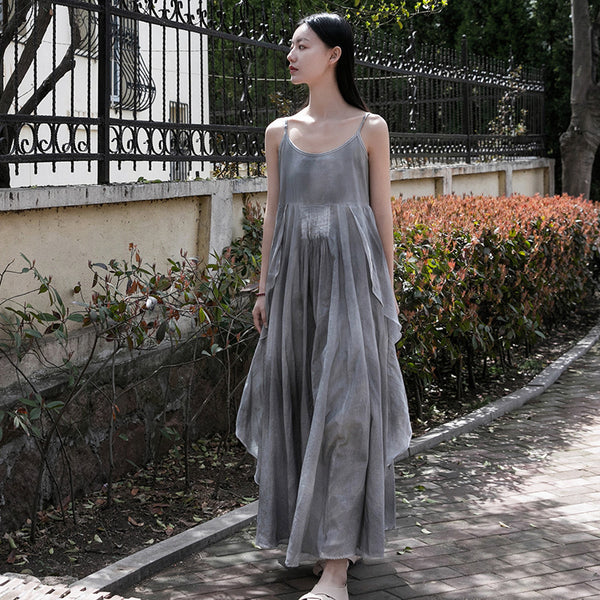 Women Extra Loose Comfortable Linen and Cotton Dyed Color Slip Dress