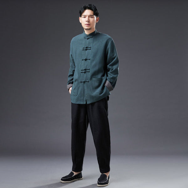 2022 Summer NEW! Men Asian Style Linen and Cotton Long Sleeve Cardigan Thin Jacket