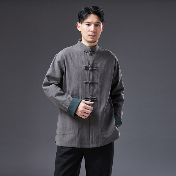 2022 Summer NEW! Men Asian Style Linen and Cotton Long Sleeve Cardigan Thin Jacket