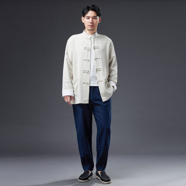 2022 Summer NEW! Men Asian Style Linen and Cotton Long Sleeve Cardigan Thin Jacket