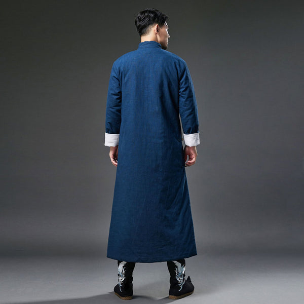 2021 Winter NEW! Men Classic Asian Style Linen Long Sleeve Quilted Cheongsam