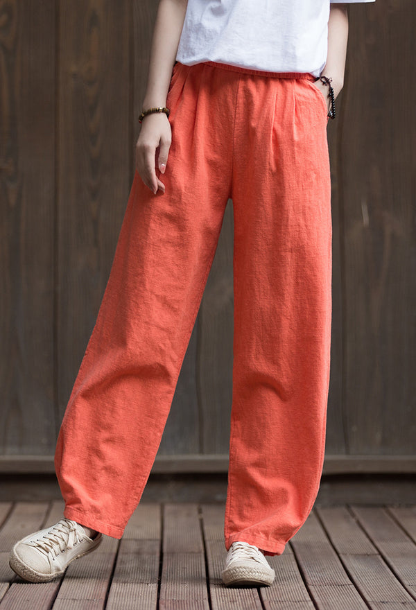 2022 Summer NEW! Women Sport Style Lantern Leisure Sand Washed Linen and cotton Pants