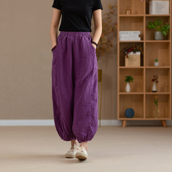 2022 Summer NEW! Women Retro Style Linen and Cotton Harem Cropped Pants