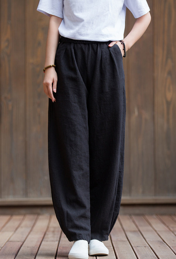 2022 Summer NEW! Women Sport Style Lantern Leisure Sand Washed Linen and cotton Pants