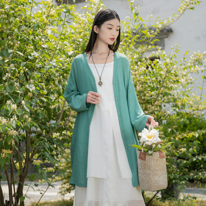 Summer NEW! Women Causal Style Linen and Cotton Long Light Cardigan