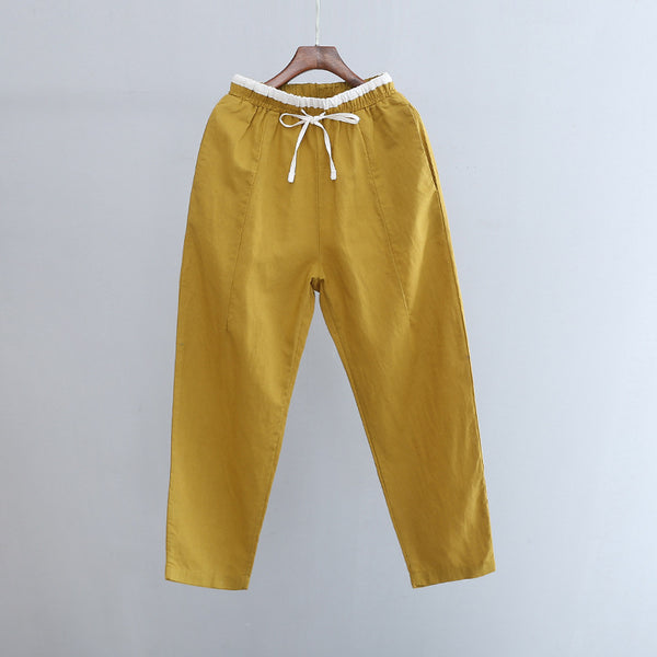 2022 Summer NEW! Women Retro Style Linen and Cotton Waist Belt Cropped Pegged Pants