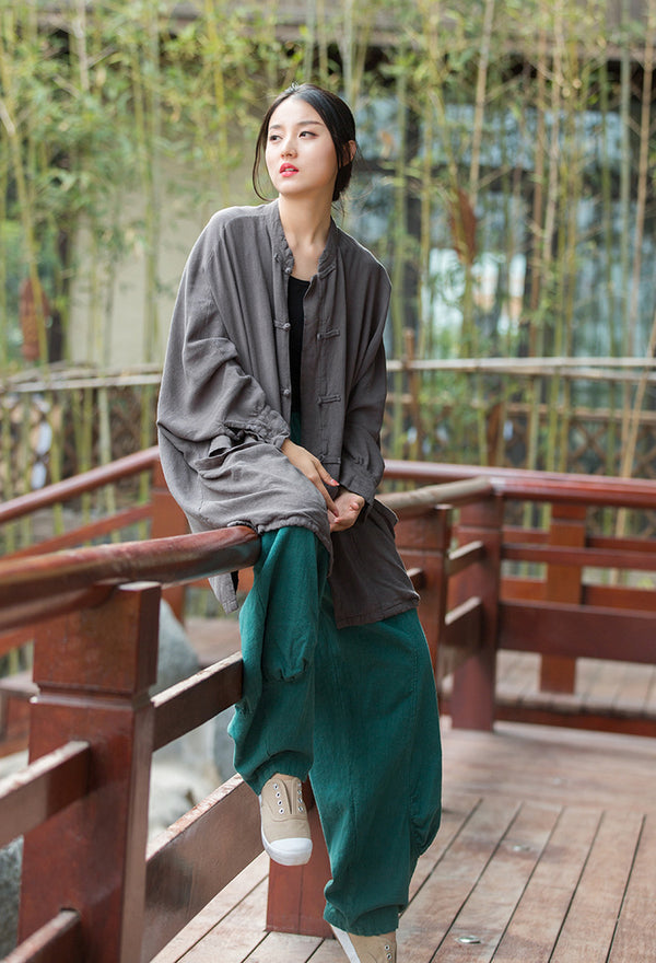 2022 Summer NEW! Women Linen and Cotton Loose Thin Chinese Style Long Jacket