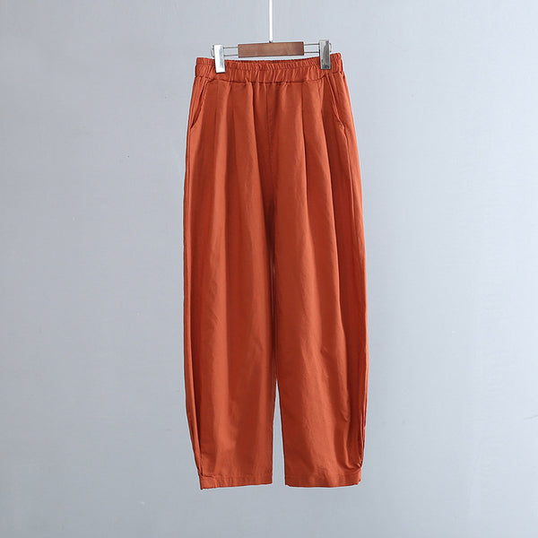 2022 Summer NEW! Women Simple Causal Lantern Style Sand Washed Linen and Cotton Cropped Pants