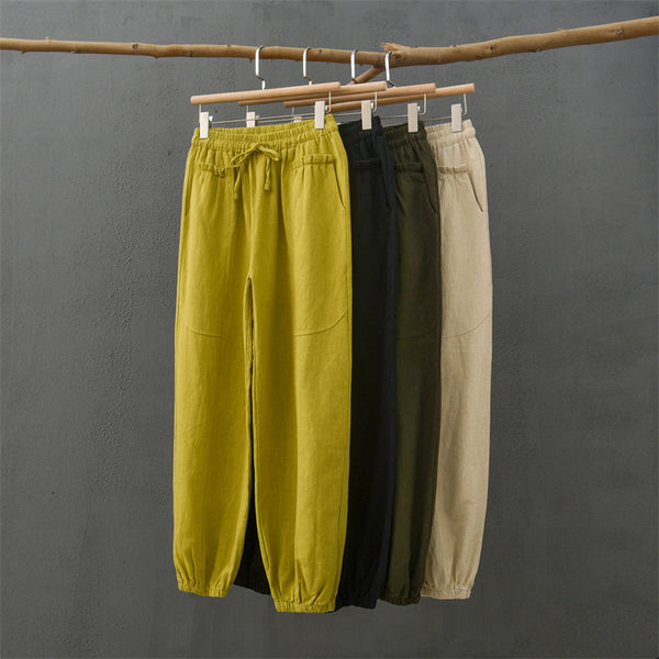 2021 Autumn NEW! Women Modern Causal Style Front Pocket Linen and Cotton Pants