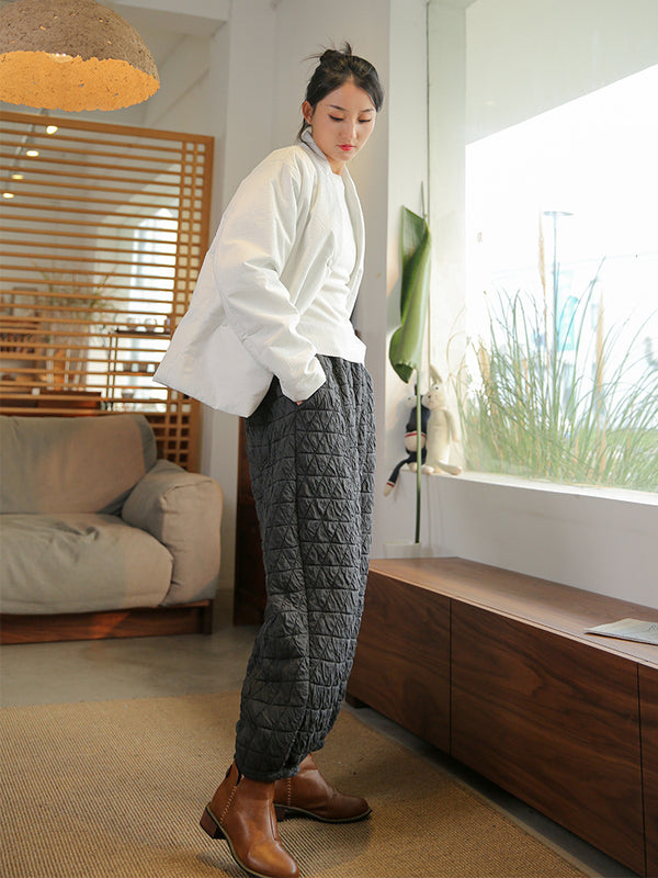 2021 Winter NEW! Women Linen and Cotton Hidden Grid Style Lantern Cropped Pants