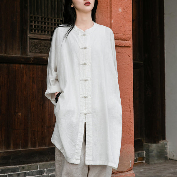 Women Zen Style Linen and Cotton Long Sleeves Thin Tunic Jacket