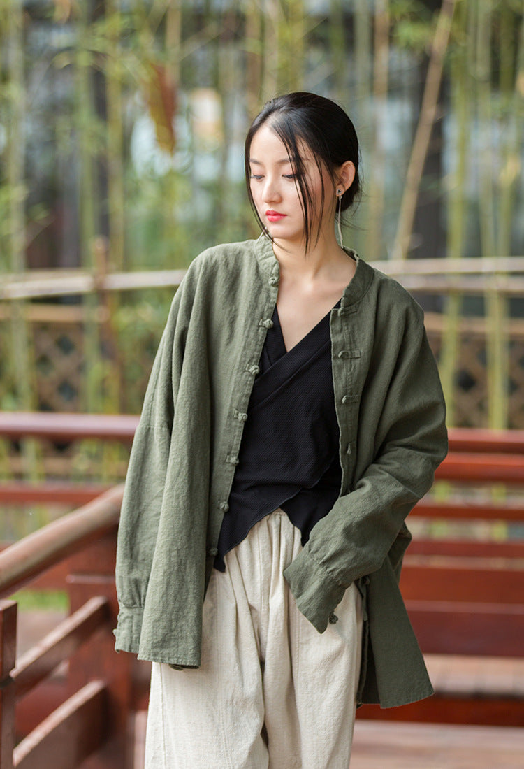 Summer NEW! Women Linen and Cotton Loose Thin Zen Style cardigan Thin Jacket