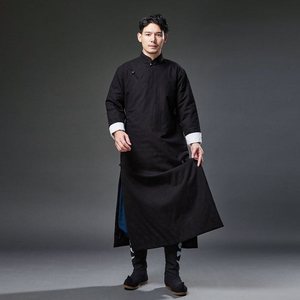 2021 Winter NEW! Men Classic Asian Style Linen Long Sleeve Quilted Cheongsam