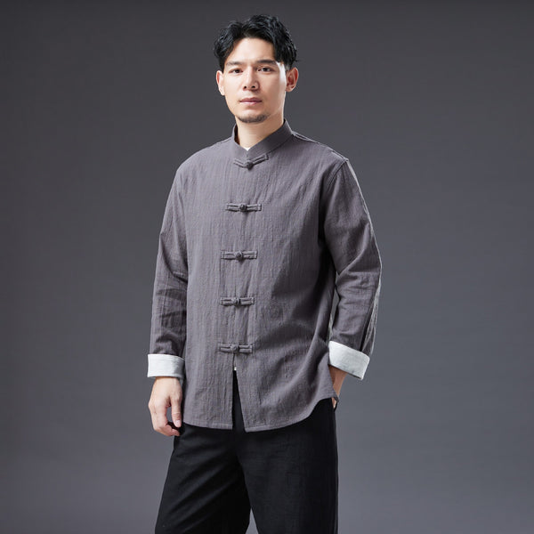 2022 Summer NEW! Men Zen Style Linen and Cotton Long Sleeve Middle Buckle Thin Jacket