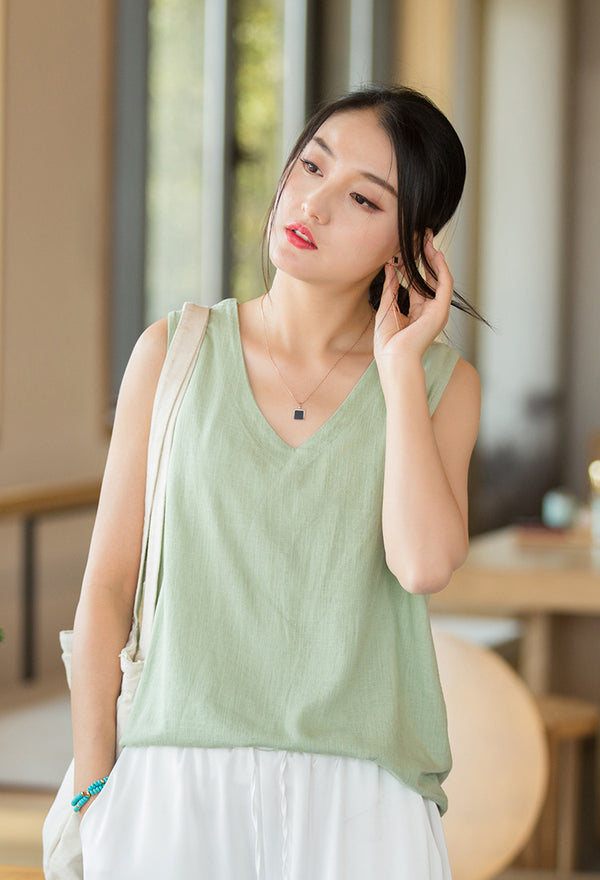 2022 Summer NEW! Women Modern Style Linen and Cotton V-necked Vest