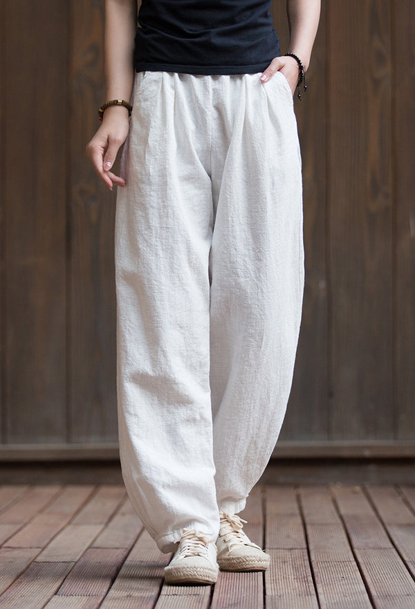 2022 Summer NEW! Women Sport Style Lantern Leisure Sand Washed Linen and cotton Pants