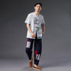 Men Casual Retro Style Patchwork Linen and Cotton Loose Drawstring Pants