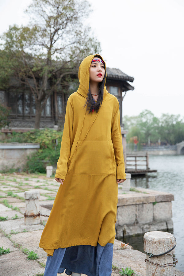 Women Assassin Style Linen and Cotton Long Sleeves Thin Tunic Dress