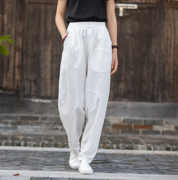 2021 Autumn NEW! Women Modern Causal Style Special Front Pocket Linen and Cotton Pants