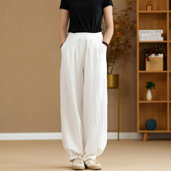 2022 Summer NEW! Women Simple Causal Lantern Style Sand Washed Linen and Cotton Pants