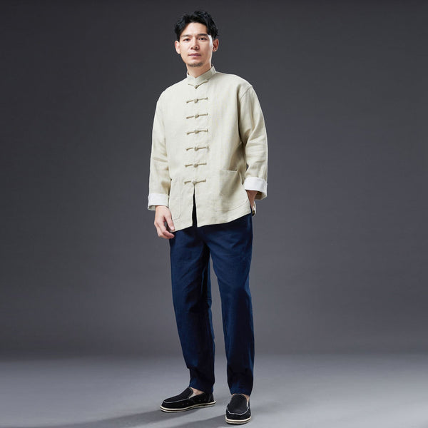 2022 Summer NEW! Men Chinese Style Linen and Cotton Long Sleeve Thin KungFu Jacket