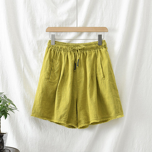 Women Simple Style Linen and Cotton Loose Shorts