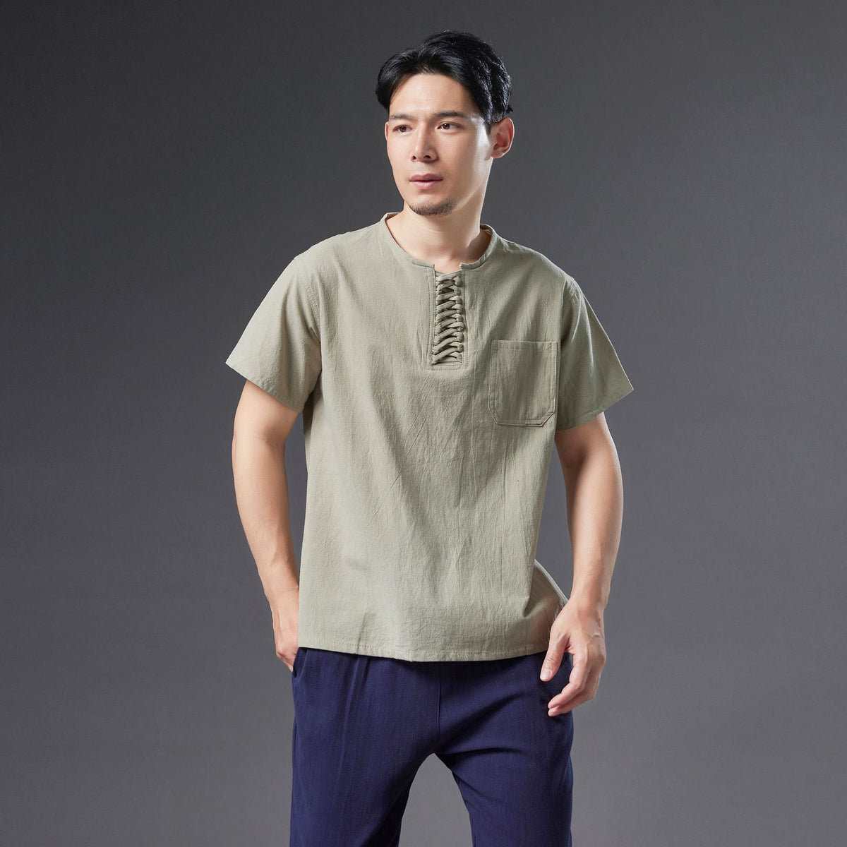 Men Causal Style Linen and Cotton Short Sleeve Tops