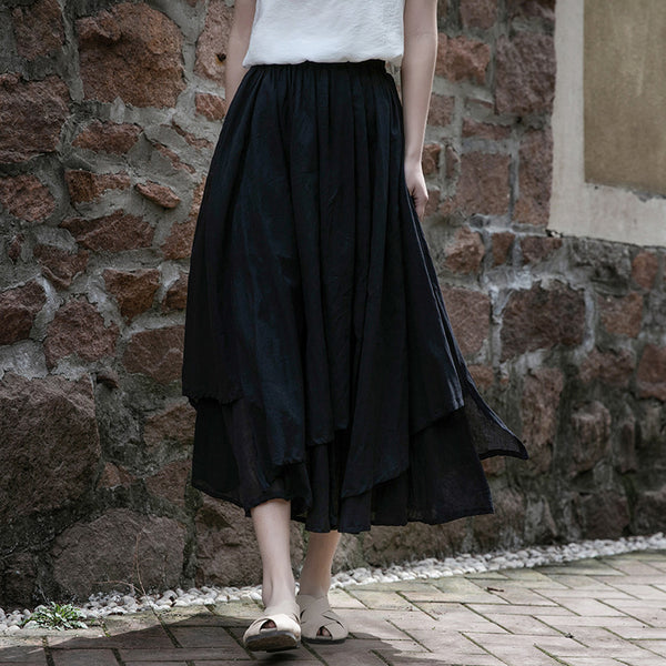 2022 Summer NEW! Women Linen and Cotton Loose Layered Skirt