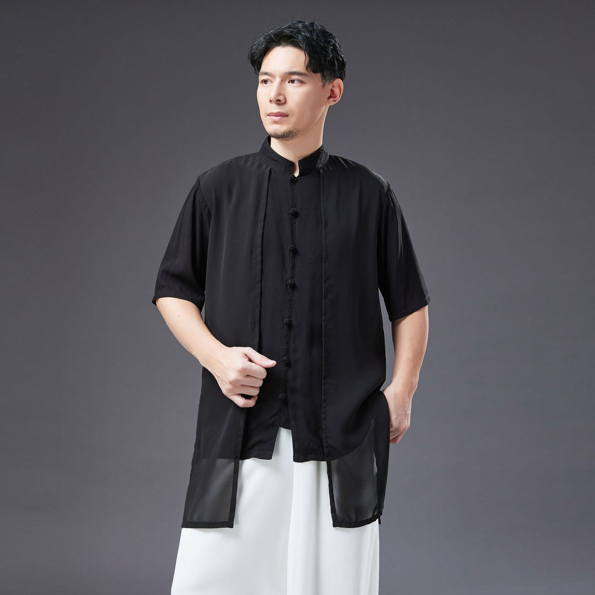 Summer NEW! Men Retro Style Linen and Cotton Short Sleeve 2 Layers Shirts